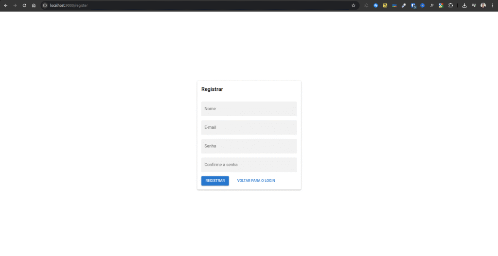 tela de registro do app