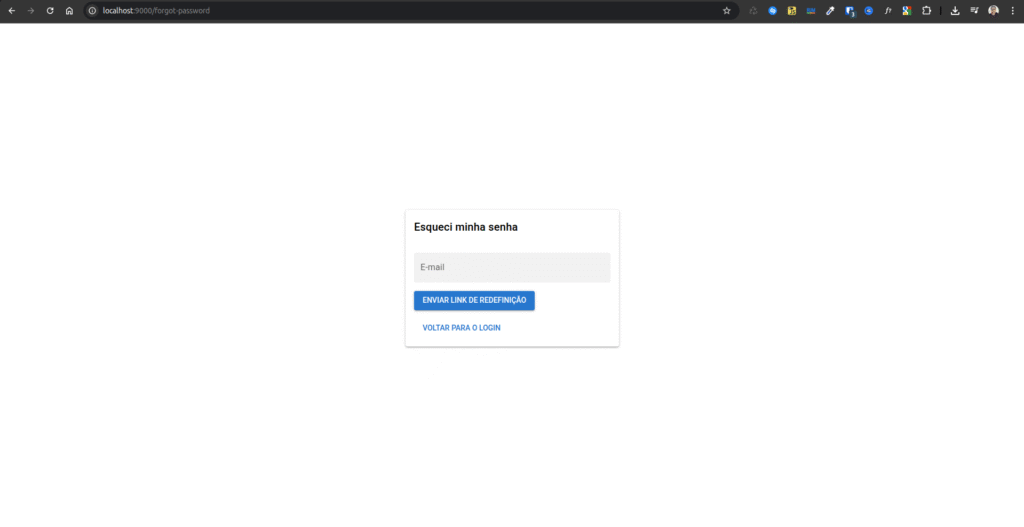 tela de enviar email de redefinição de senha
