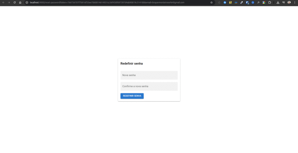 tela para cadastrar nova senha