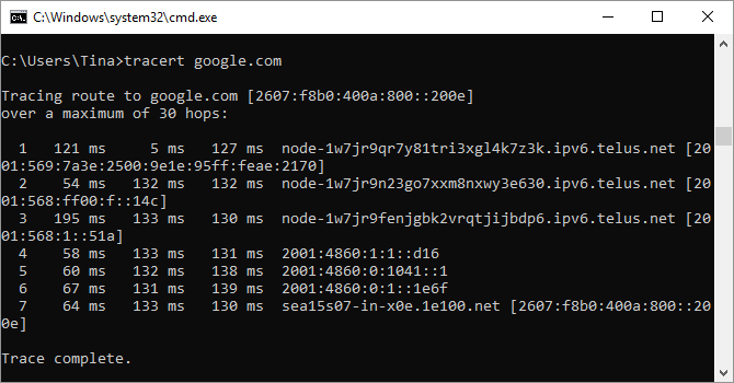 tracert prompt de comando