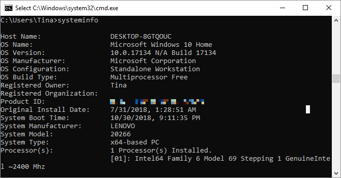 systeminfo prompt de comando
