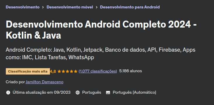 Desenvolvimento Android Completo 2024 - Kotlin & Java Udemy