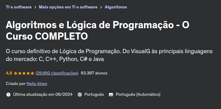 Algoritmos e Lógica de Programação - O Curso COMPLETO udemy