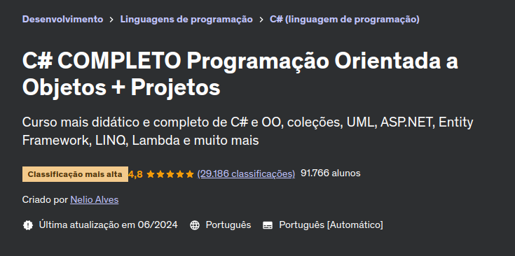 C# COMPLETO Programação Orientada a Objetos + Projetos udemy