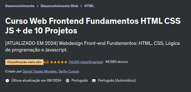 Curso Web Frontend Fundamentos HTML CSS JS + de 10 Projetos Udemy