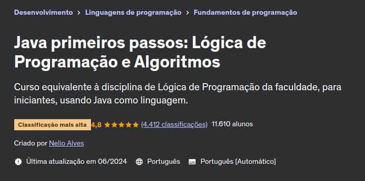 Java primeiros passos: Lógica de Programação e Algoritmos udemy