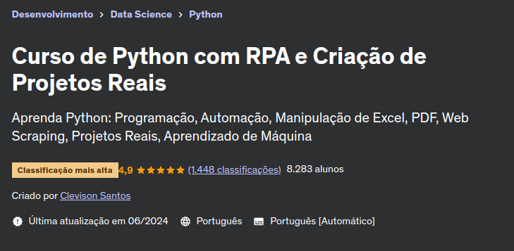 Curso de Python com RPA e Criação de Projetos Reais Udemy