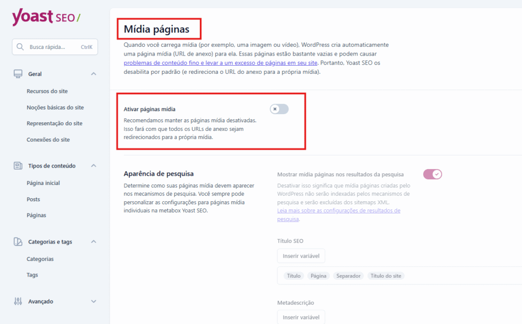 yoast seo, pagina de anexos