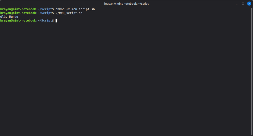 terminal linux rodando script bash